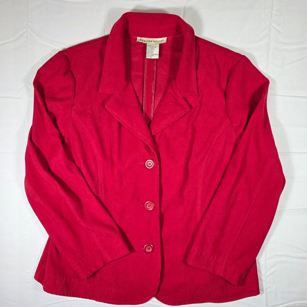 Requirements Womens Red Faux Suede Three Button Blazer Jacket Size L RN 57895